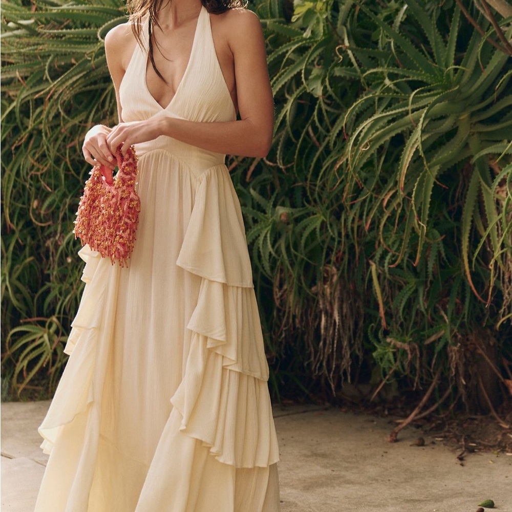 Free People Ivory Backless Ruffle Dress